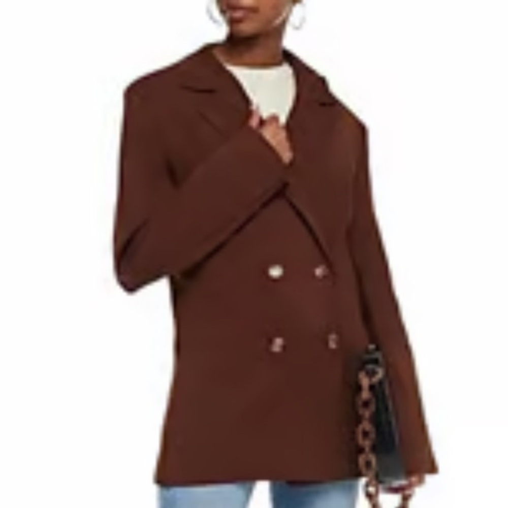 🇪🇸🐠Joie double breasted pea coat overcoat notched collar pockets brown wool